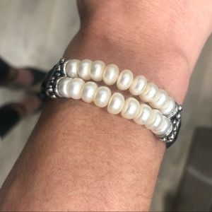 Genuine Leather and Pearl Bracelet